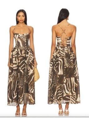Bardot Estie Anima Print BrownMaxi Dress Nwt
